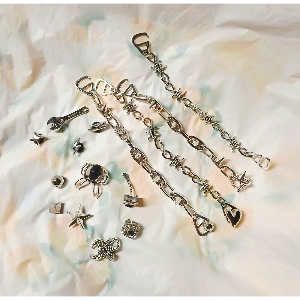 Croc Shoe Charms. Silver, Black. 15 Pieces. *New, Damaged Case